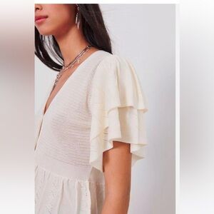 BA&SH Acacio Pointelle Knit Short Sleeve Cardigan - Off White small NWT $240